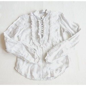 120% Lino Crochet Macrame and Ruffle Detail Covered Buttons Shirt 42(S)